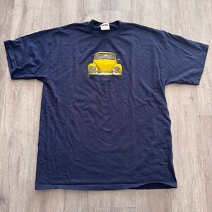 Vintage Tultex Yellow Beetle Car Berkeley Graphic T-Shirt Mens XL Navy Blue